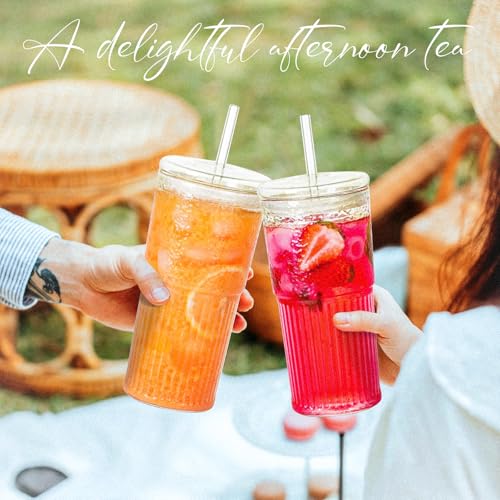 Iced Coffee Cup, 2 Pack 20Oz/600ml Clear Glasses Cups with Lids and Glass Straws Drinking Glasses for Juice, Coffee,Cocktail,Soda,Milk,Ice Water, Cold or Hot Drinks - Image 5
