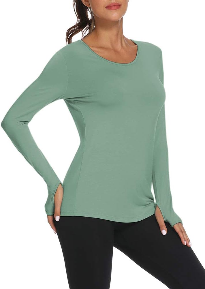Mippo Womens Soft Long Sleeve Workout Athletic Shirts Long Tunic Tops with Thumb Holes - Image 3