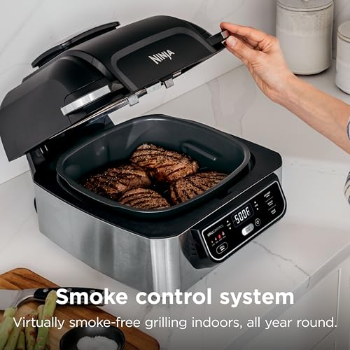 Ninja | Indoor Grill | Foodi | 5-in-1 (Grill, Air Fry, Roast, Bake, and Dehydrate | Fits up to 3lb Roast | Smoke Control System and Dishwasher Safe Parts| Black/Grey | AG301 - Image 3