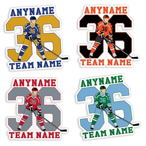 Custom Hockey Name & Number Sticker - Personalized Ice Hockey Jersey Player Color Vinyl Laptop & Water Bottle Sticker, Funny Car Birthday Gifts