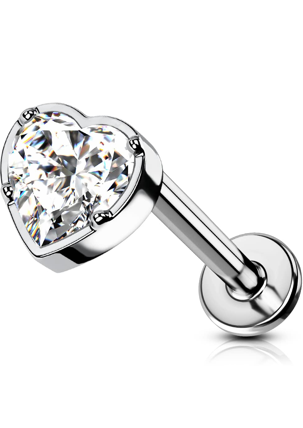 OUFER Titanium Helix Cartilage Earrings Piercings Flat Back Conch Tragus Labret Internally Thread 16G Heart CZ Monroe Lip Rings Upper Top Lower Ear Nose Studs Body Jewellery Women Men Gift 8mm