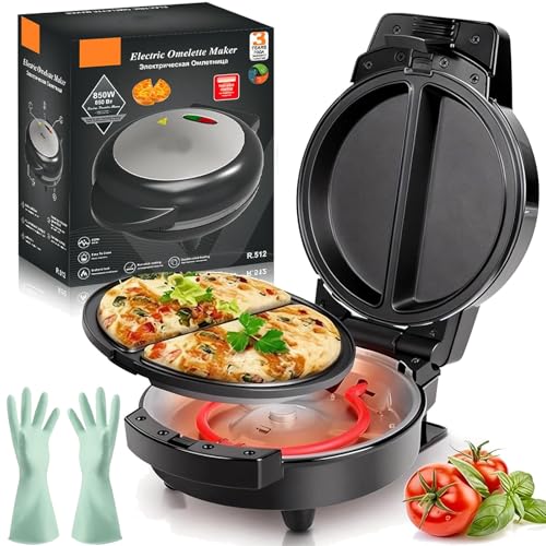 Máquina de tortilla eléctrica de dos zonas, plato de desayuno antiadherente, sartén de tortilla rápida antiadherente de 1000 W (1pcs)