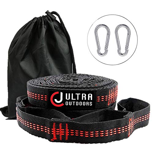 CJ Ultra Outdoors Hammock Straps XL â€“ Camping Hammock Tree Straps Set (2 Straps 2 Carabiners and Carrying Bag), 20 ft Long Combined 36+2 Loops 2000 LBS No-Stretch Heavy Duty Compact and Easy to Set Up