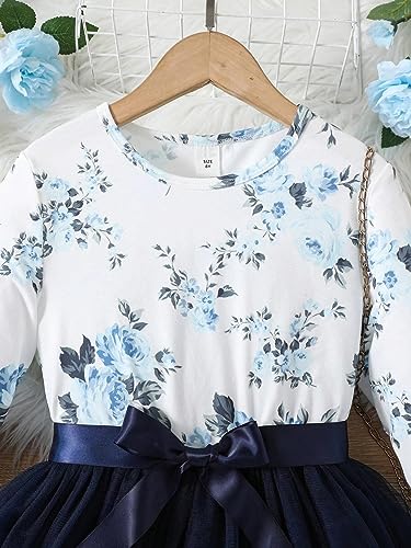 Image of TAGAS Toddler Girls Flower Print Long Sleeve Dress || Flower Pattern Dress for Kids || Fit & Flare Dress || Long Sleeve Dress for Kids || Casual Dress (KD-96)