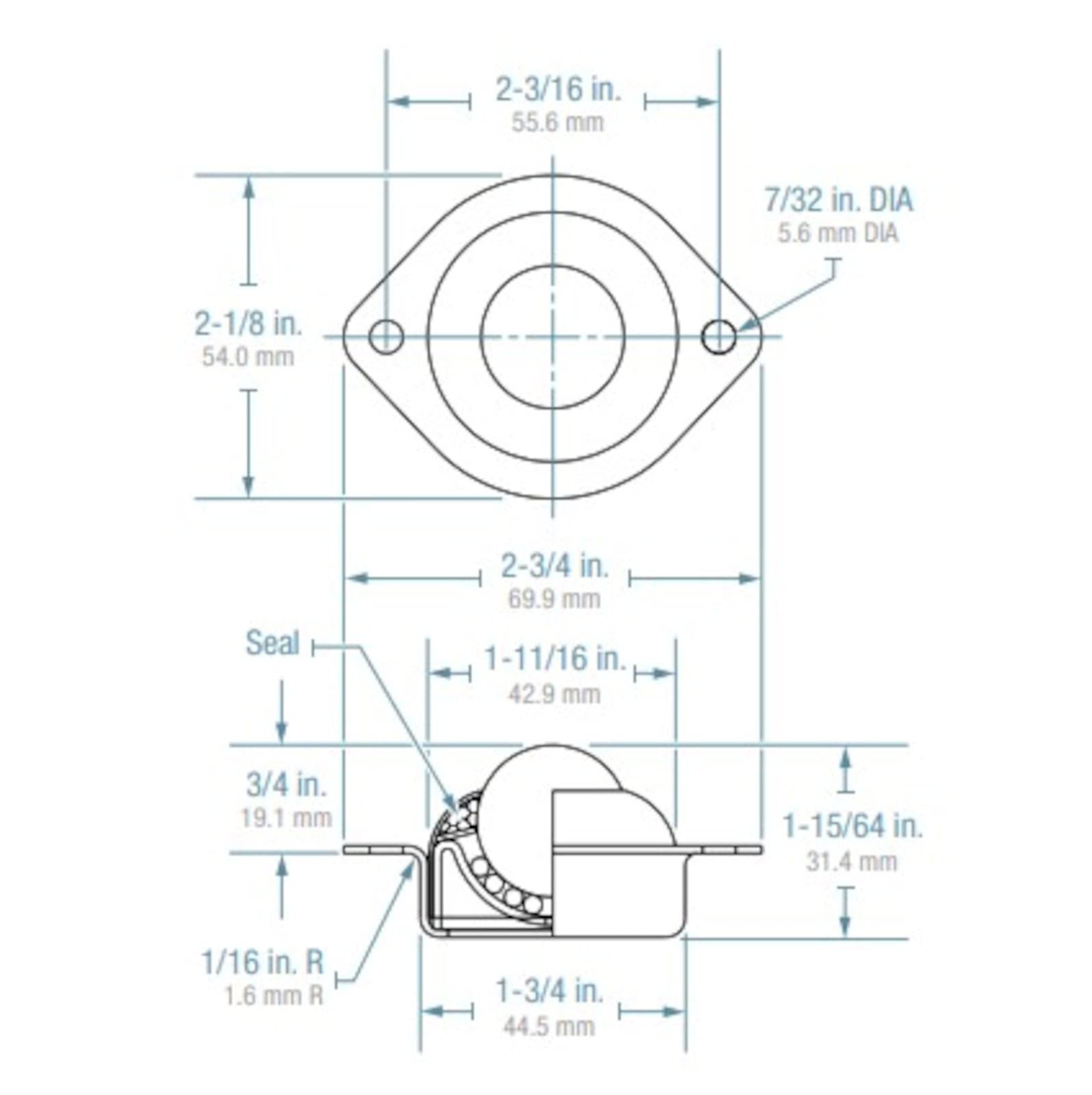 LPBT-1CS Hudson Bearing Low Profile Flange Mounted Ball Transfer, Carbon Steel, 75 lbs