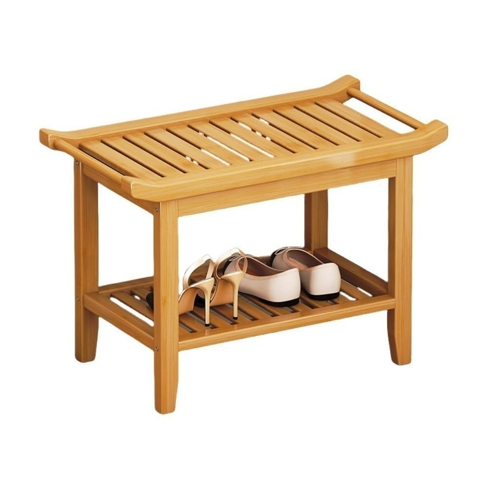 Banc à chaussures en bois pour entrée accueillante et douche relaxante à 2 niveaux