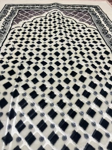 Image of Janamaz Prayer Mat Turkey Soft Velvet | Namaz Mat, Janimaz Namaz Aasan, Islamic Prayer Rug for Salah | 70x110 CM (Printed White6)