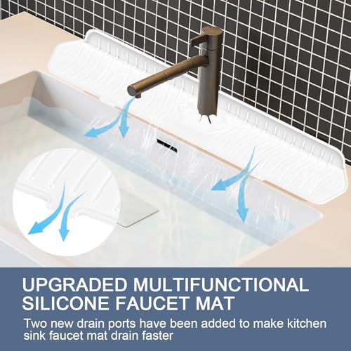Image of Faucet Guard - 90 Foldable Draining Mat for Kitchen Sink with 2 Drain Ports, White, 24 inch*5.66 inch