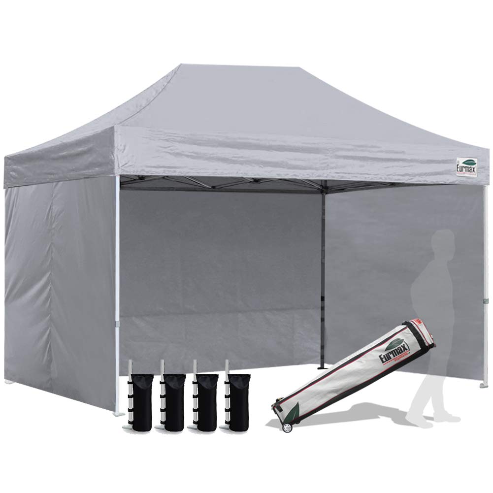 Eurmax USA 8x12 Pop Up Canopy Tent,Commercial Tent with Patented No-Tip Rolling Bag,4 Zippered Removable Walls,UV &amp; Water Resistant Canopy Top,Heavy Duty Outdoor Gazebo,Instant Shelter(Gray)
