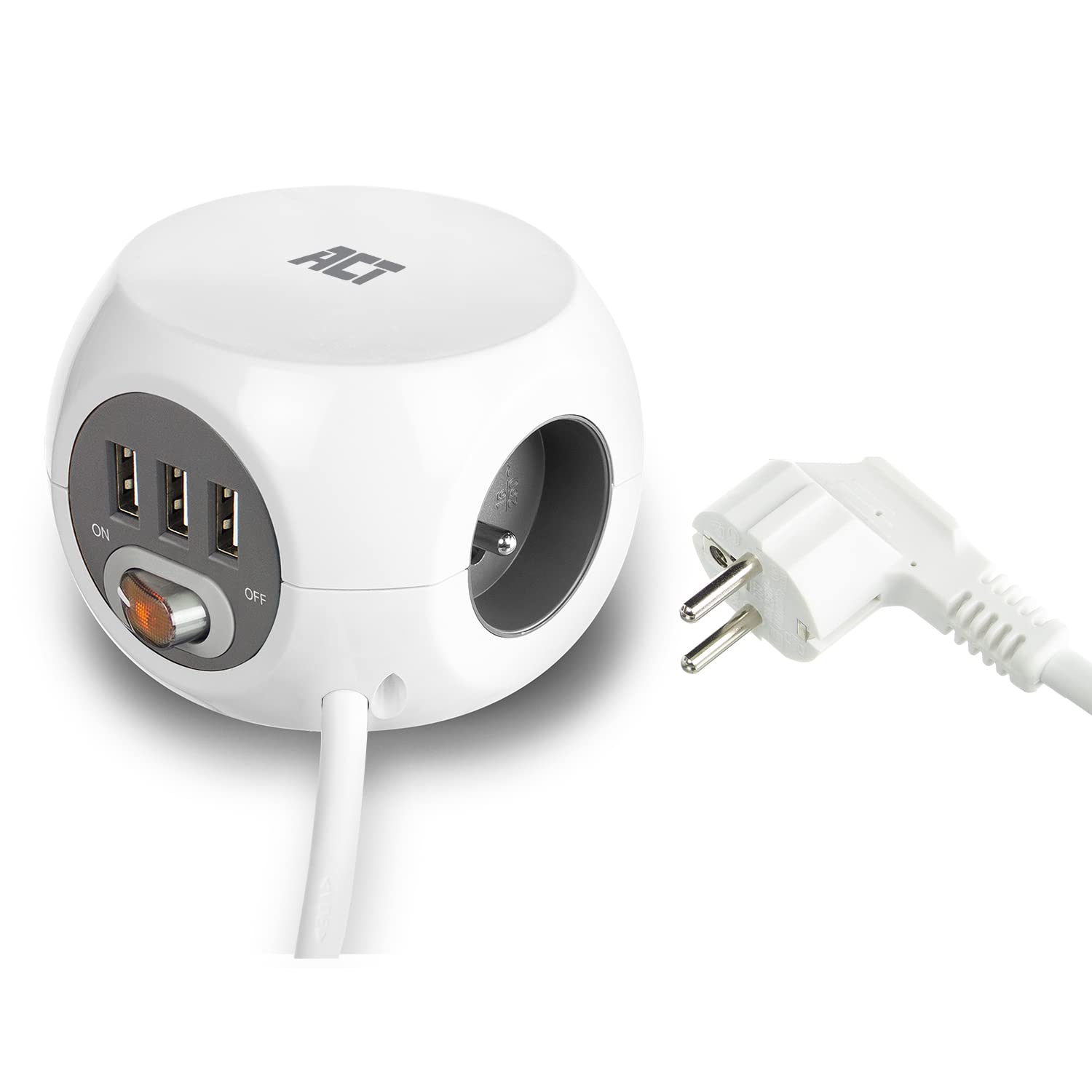 ACT Steckdosenwürfel USB, Frankreich, 3-Fach Steckdose, 1,5m – AC2430