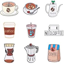 9Pcs Enamel Coffee Pins Coffee Cup Pot Drink Cute Alloy Brooch Funny Labels Badge Aesthetic Coffee Maker Backpack Pins for Adults Women Bags Barista Apron
