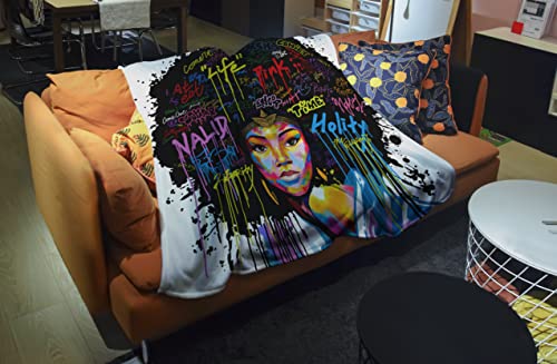 Textattr20 Black Girl Fleece Throw Blankets For Kids Teen Girls Women Adults, Personalized African American Graffiti Blanket Throw Big 60X80 Inch Twin Size, Comfy Throws Blanket For Girls Bed Bedroom #TOP1