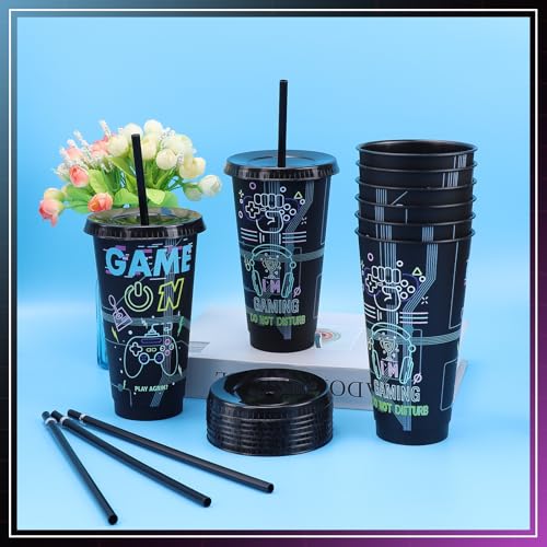 Gobelets en plastique réutilisables de 710 ml noirs avec couvercles étanches - 8