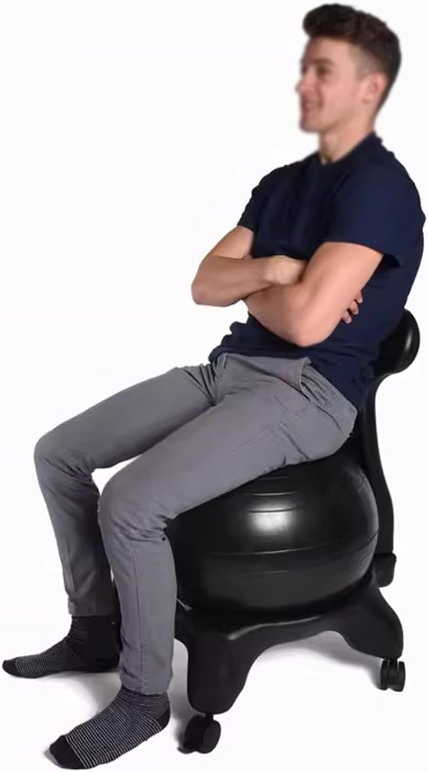 Balance Ball Chair for Adults Office, Ergonomic Exercise Ball Stool to Relieve Back Pain, Home Gym Workout Yoga Ball Seat, Anti-Burst Ball Chair