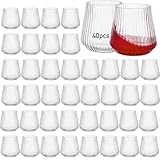 eventpartener 40 Pcs Disposable Stemless Wine Glasses, 12OZ Plastic Wine Cups, Origami Style Unbreakable Drinking Glasses, Bulk pack Acrylic Whiskey Cocktail Glasses, Shatterproof martini glasses