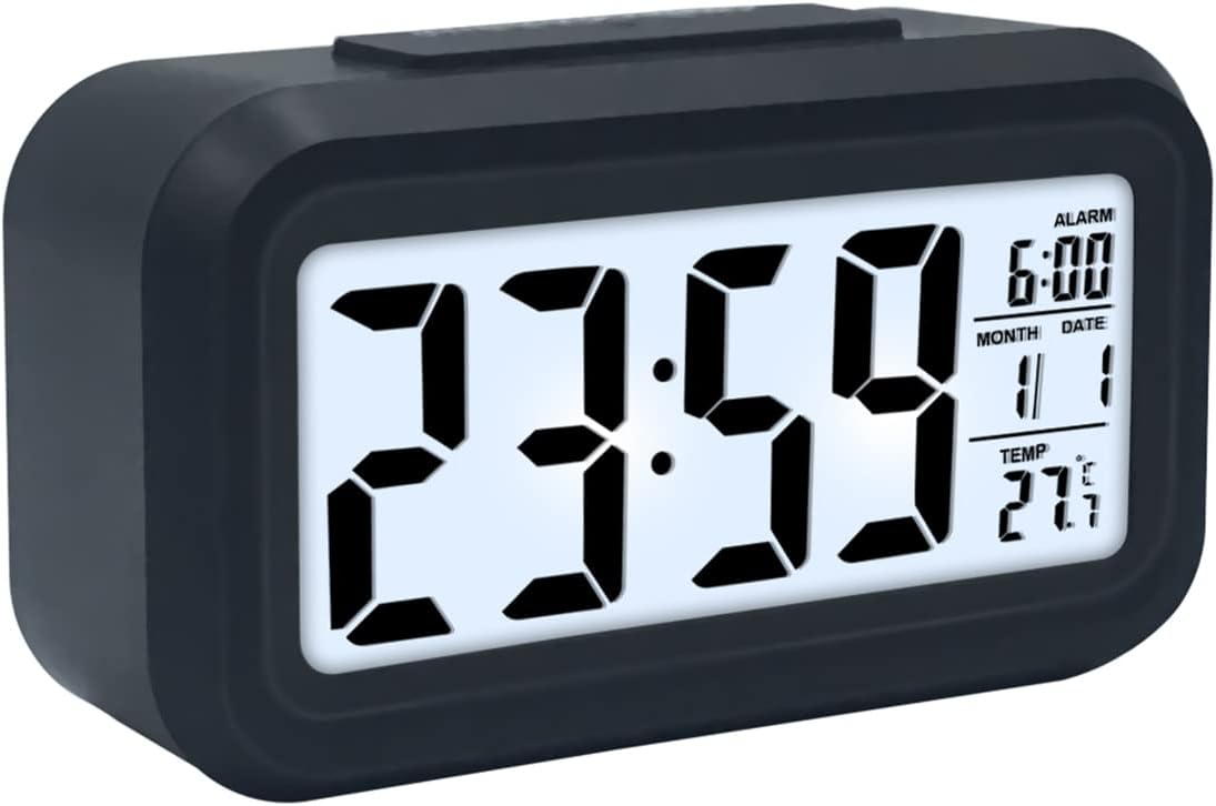 Smart Nightlight Digital Alarm Clock Battery Operated Table Electronic Clock Easy Operation Clock with Date Indoor Temperature for Kids