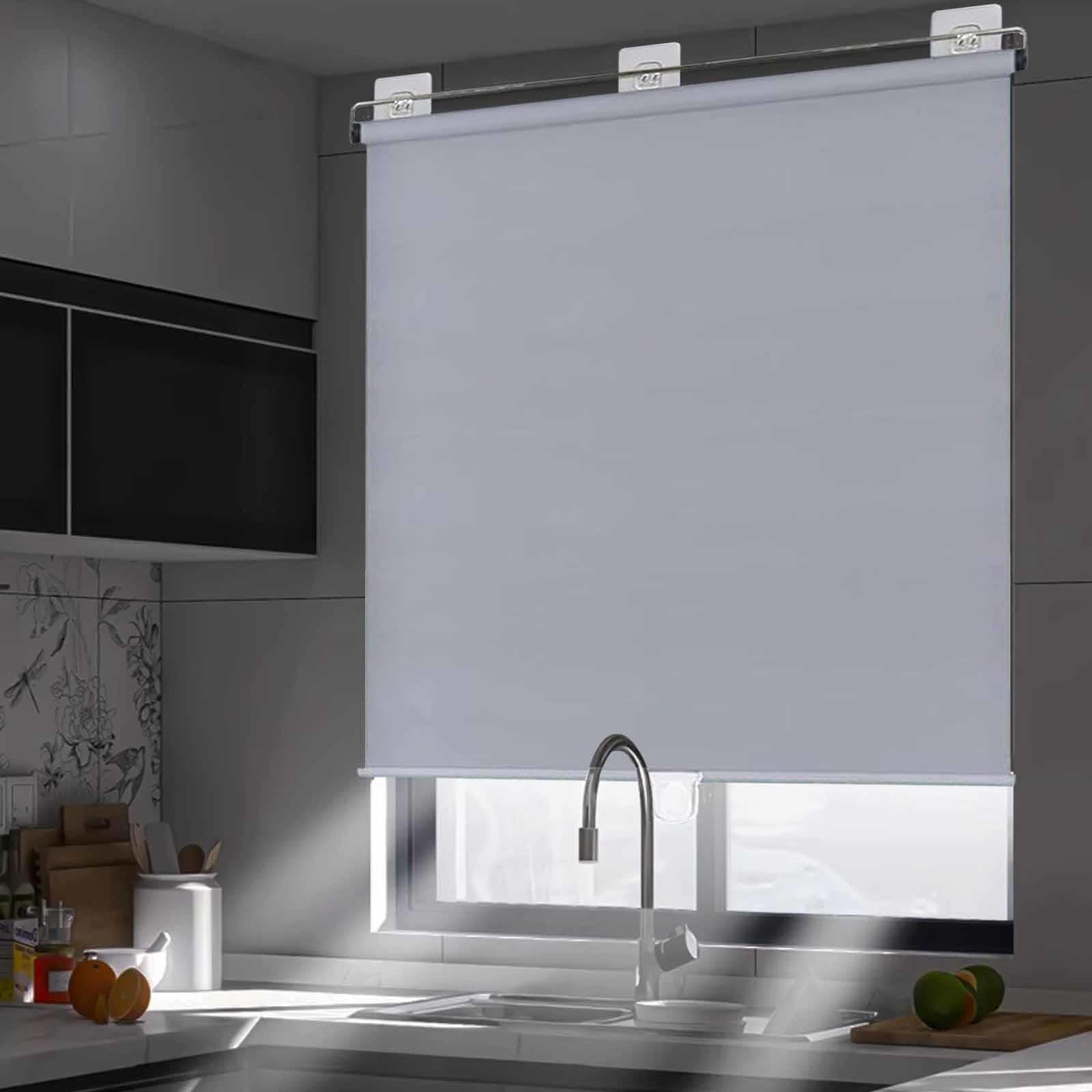 Dzhtuf Grey Blackout Roller Blinds, 45Cm/60Cm/80Cm/110Cm/150Cm, Portable Retractable Curtains, Drill-Free Temporary Blinds, Cordless Roller Blinds For Windows, For Home, Office,-40X150cm/16X59in