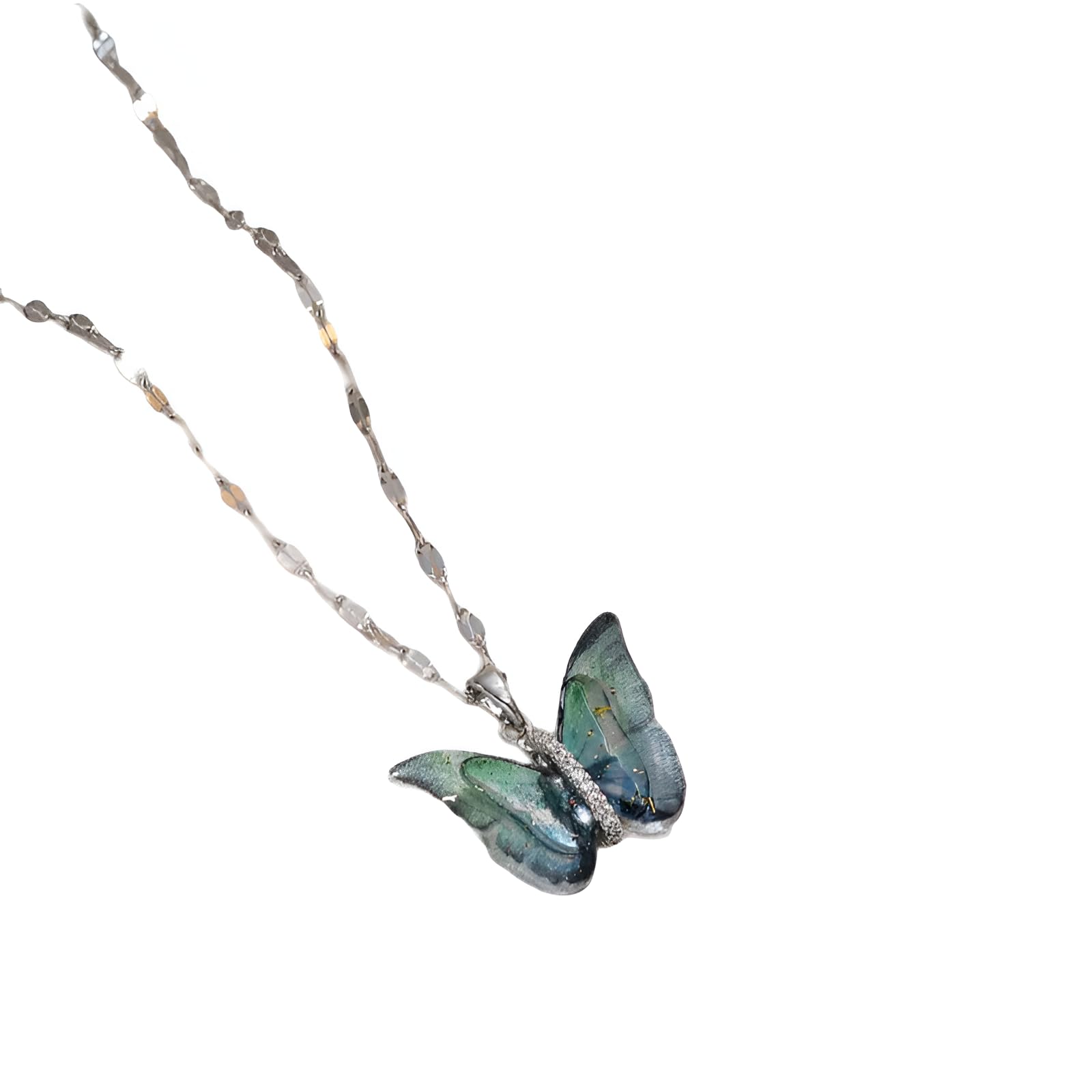 LNNSHX Accesorios Collar de Mariposa para Mujer, Collares de clavícula con Colgante de Mariposa de Cristal Degradado de Plata esterlina, Collar de Gargantilla de Mariposa, Collar de Mariposa Rosa,