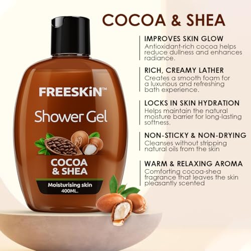 Image of Freeskin Cocoa & Shea Shower Gel | Deep Moisturizing Body Wash for Smooth & Nourished Skin | Suitable for All Skin Types | 400ml