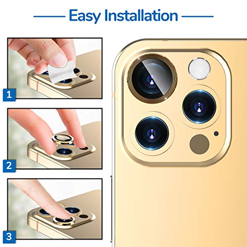 [5 Pack] UniqueMe Camera Lens Protector Compatible for iPhone 12 Pro Max 6.7 inch, [Precise Cutout] Camera Cover Circle Tempered Glass - Gold - Thumbnail 2
