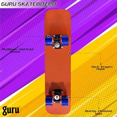 Image of GURU Skateboard, Wooden Non-Slip Skateboard for Kids, Adult, Casterboard /Skate Board /Hoverboard /Longboard for Beginners, Learners, Training Purpose for All Age Group