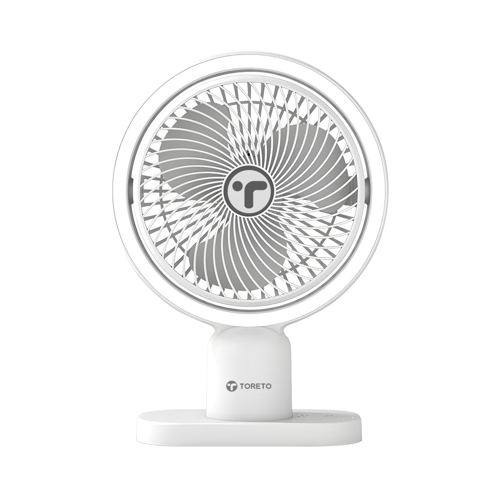 Toreto Flyer Rechargeable Portable Table Fan with Inbuilt LED Light, 1200mAh Battery, 3 Speed Modes, USB Type-C Charging, Adjustable Tilt (120°), Low Noise Portable Desk Fan for Home, Office & Travel-image-43