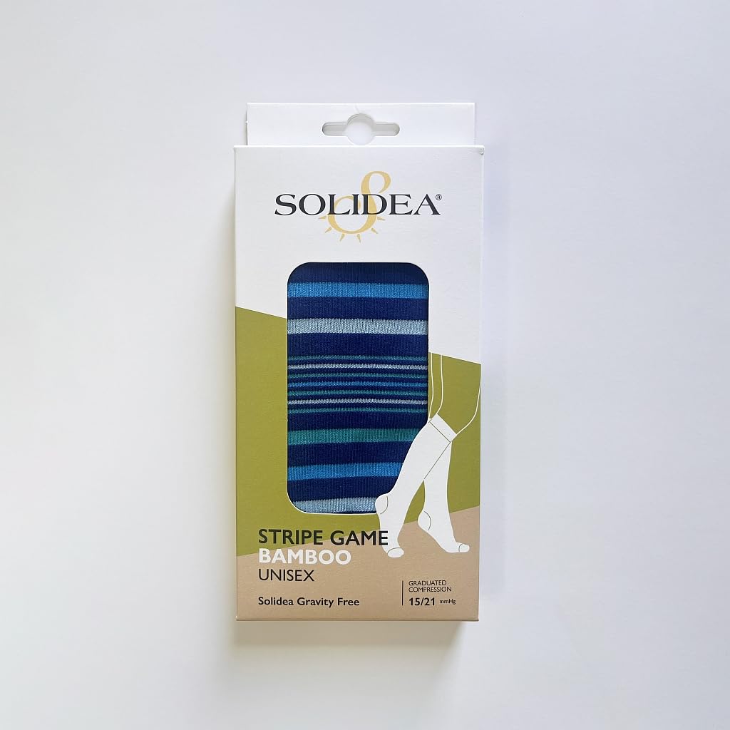 SOLIDEA Gambaletti STRIPE GAME NEBULA, Colore BLU CINA. Calze a compressione graduata 15/21 mmHg Art. 0641A0X033