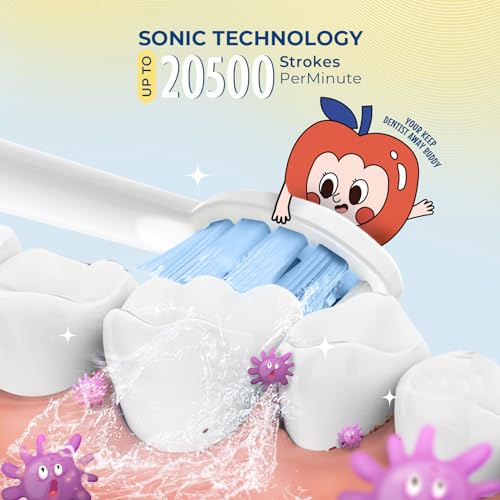 Image of beatXP Jiggle Sonic Electric Toothbrush for Kids with 2 Brush Heads & 3 Cleaning Modes | Rechargeable Electric Toothbrush | 20500 strokes /min with Long Battery Life (Snoozy Blue)