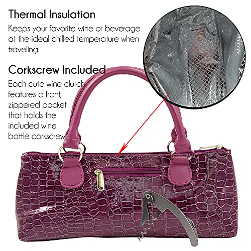 Image of Primeware Wine Clutch Bag (Thermal Insulated) Trendy Women's Carry Tote | Holds Red & White 750mL Bottles | Trendy Fashion | Incl. Portable Waiter-Style Corkscrew