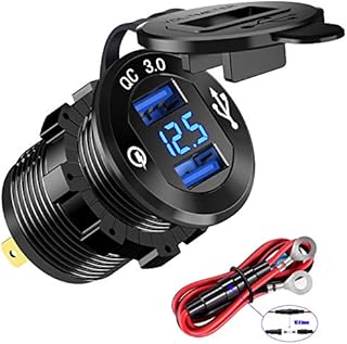 YONHAN 12V USB Outlet Quick Charge 3.0 Dual USB Charger Socket, USB Cigarette Lighter Socket with LED Voltmeter, Waterproof Aluminum Car Charger Adapter DIY Kit for Car Marine Truck Golf Cart RV, etc.