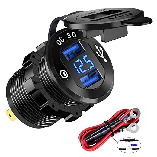 YONHAN 12V USB Outlet Quick Charge 3.0 Dual USB Charger Socket, USB Cigarette Lighter Socket with LED Voltmeter, Waterproof Aluminum Car Charger Adapter DIY Kit for Car Marine Truck Golf Cart RV, etc.
