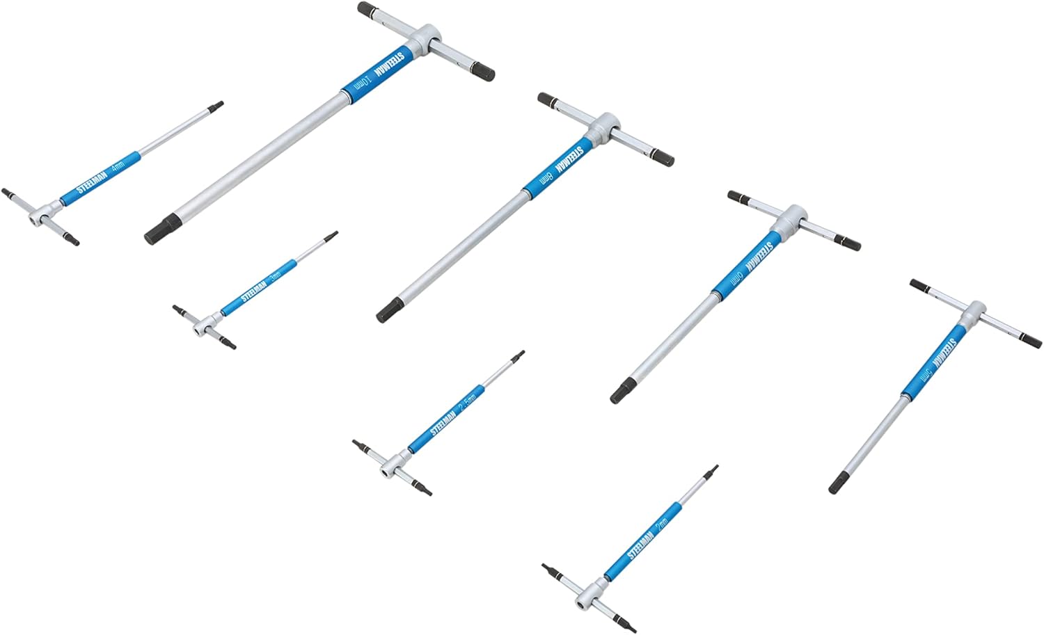 Steelman 8-Piece Metric T-Handle Allen Hex Key Wrench Set, Free Spinning Sleeves, Sliding Handle for Access, Precision Machined Tips, with Storage Tray, for Bicycle, Auto, Moto, Small Engine (42600)