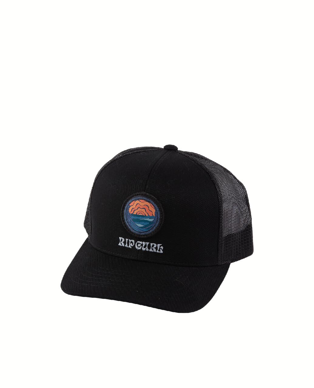 Rip Curl Men's Black/Blue Exc Curve Peak, Structured Trucker Hat, Mesh Snapback Baseball Cap, Adjustable, One Size