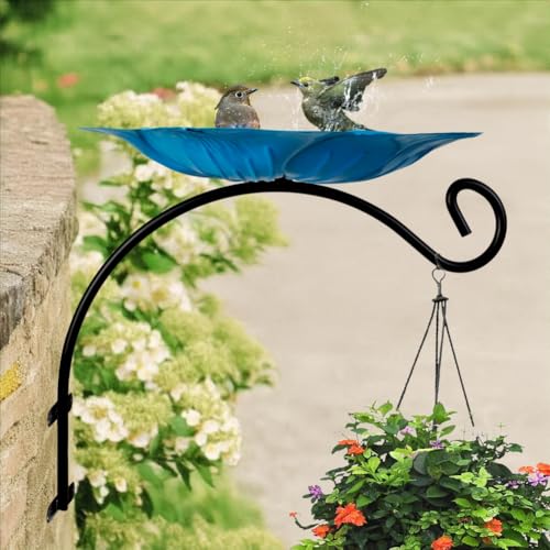 Banheira de pássaros montada na parede com cabide de plantas para pendurar ao ar livre 33 cm de meta