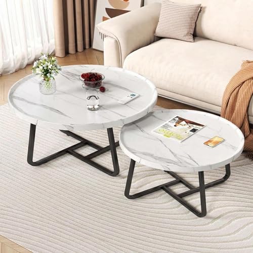 2 PCS Nesting Coffee Tables Set, Small Round Side Tables for Living Room, Easy Assembly Circle End Tables Suitable for Sofa Side, Bedroom, Balcony, Space-Saving Decorative Furniture for Office - Image 4
