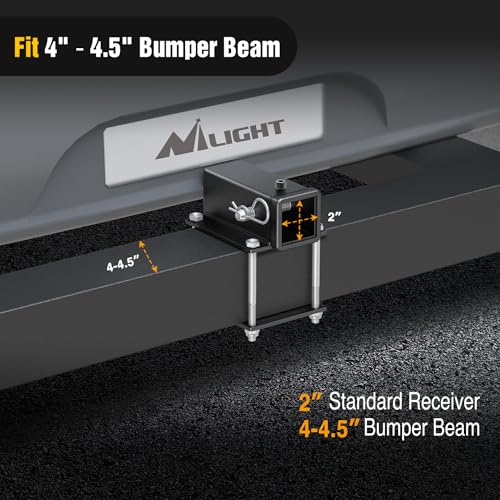Image of Nilight RV Bumper Hitch Receiver Fits for 4-4.5 inches Beams 2 inch Receiver 2000 LBS Capacity Bolt-On Heavy Duty Steel for Camper Bike Racks Cargo Carriers