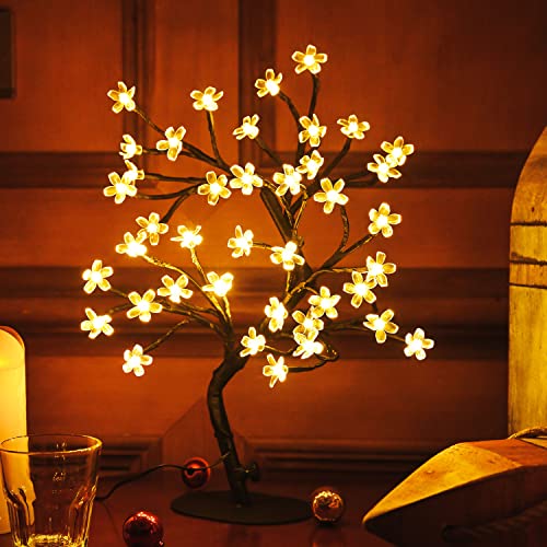 Zhouduidui Cherry Blossom Tree Light,17Inch 40Led Lighted Tabletop Artificial Flower Bonsai Tree Lamp Usb Powered For Home Decor Room Office Party Wedding Christmas Decorations(Warm White) #TOP5