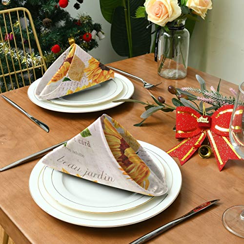Qilmy Sunflower Cloth Napkins Dinner Table Napkins Set Of 6, Oversized Washable Reusable Polyester Napkins For Home Holiday Wedding Party 20 X 20 Inch #TOP5