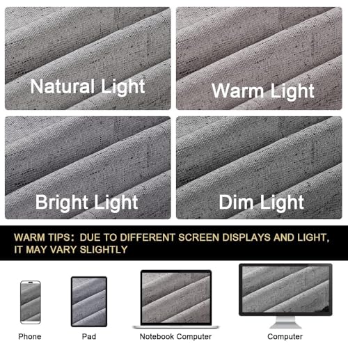 Image of PrinceDeco 100% Blackout Curtains 90 inches Long for Bedroom Dining Room Soundproof Window Treatment Drapes with White Liner Noise Reducing Linen 90 Inch Blackout Curtains,Light Grey,52 x 90 Inch