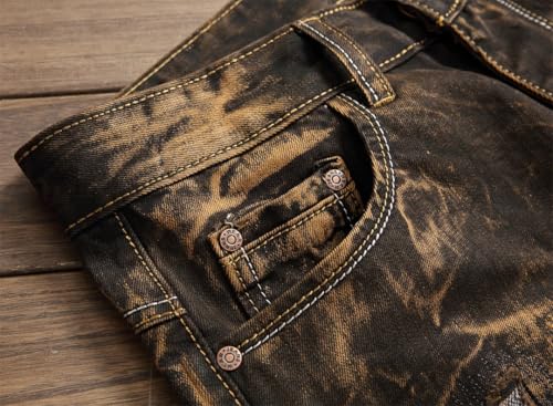 Men's Retro Distressed Motorcycle Slim Fit Straight Denim Trousers Patchwork Casual Jeans2