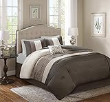 Comfort Spaces Windsor Comforter Set - 5 Piece – Khaki, Brown, Ivory – Pintuck pattern – Full/Queen size, includes 1 Comforter, 2 Shams, 1 Decorative Pillow, 1 Bed Skirt