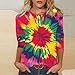 Tie Dye Shirts for Women 3/4 Sleeve Shirts Cute Print Graphic Tees Plus Size Basic Summer Casual Rainbow Tshirts Tops