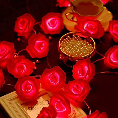Fullbell Fairy String Lights Red Rose Flower Lights 20 Led Battery Operated Indoor String Lights Romantic Gift For Date Wedding Valentine's Day Dreamlike Party Bedroom Girl Girlfriend Women (Red) #TOP4
