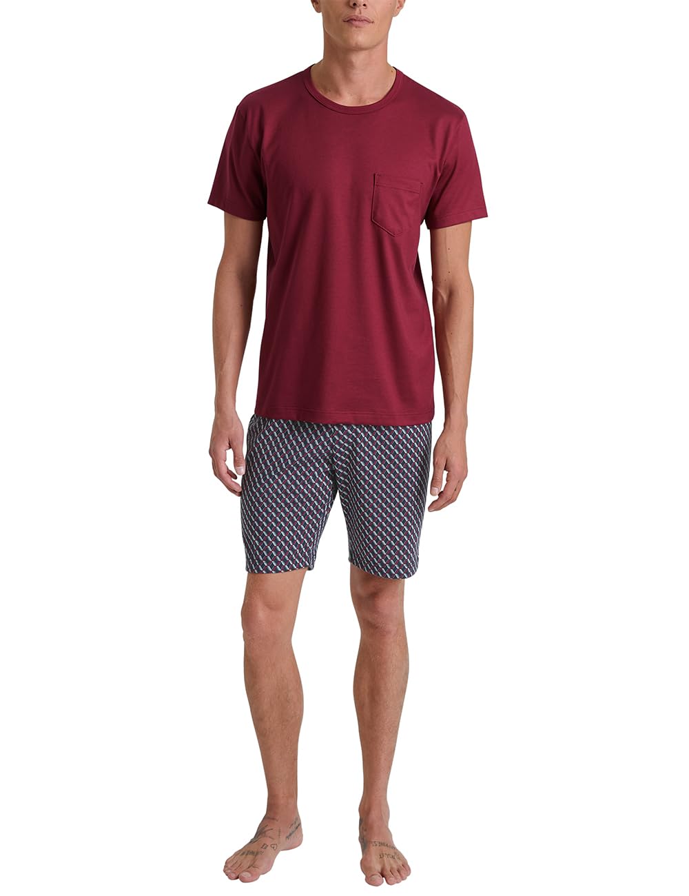 CALIDA Men's Relax Imprint Pajama Set, Mars Red, 46-48