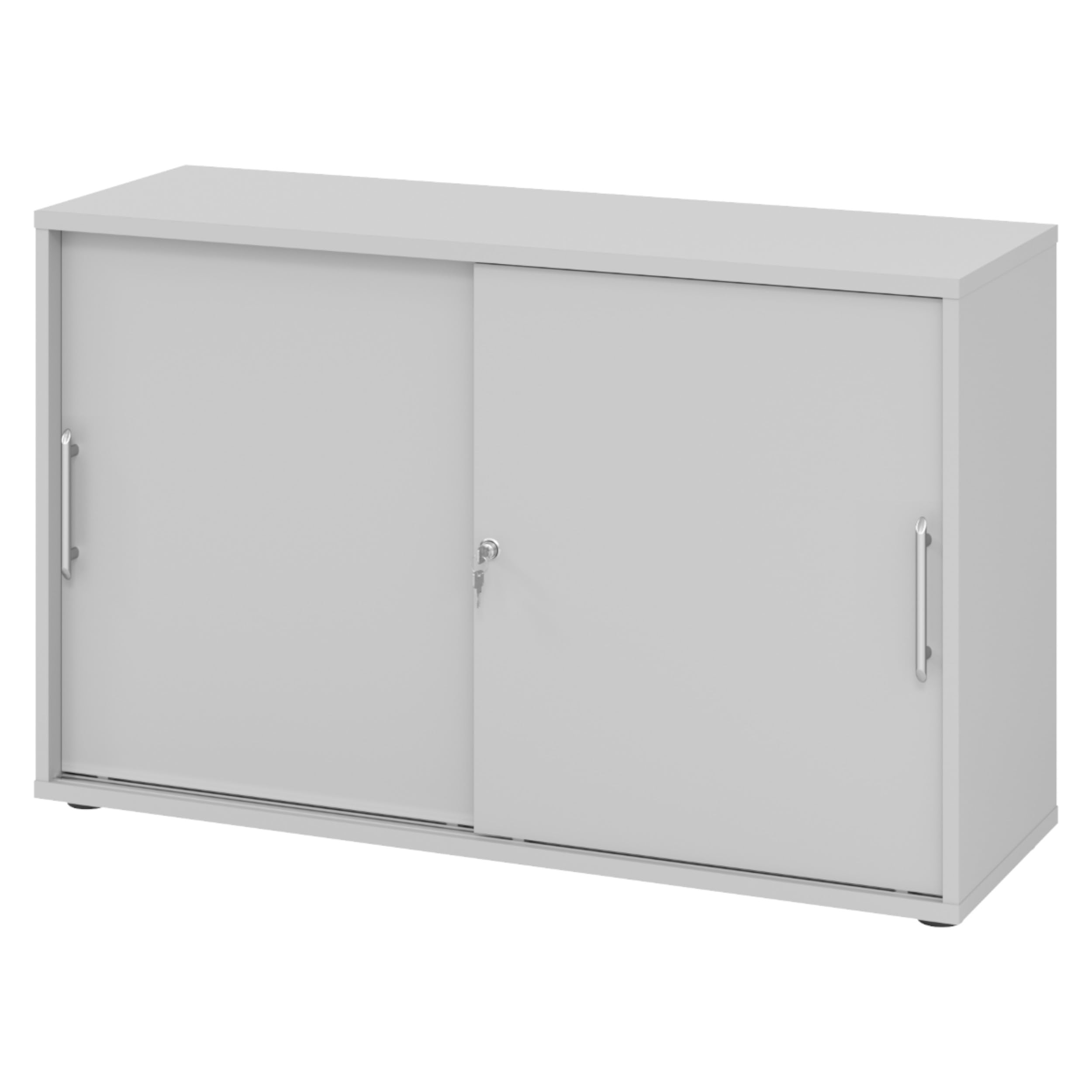 bümö Schiebetürenschrank 2OH Aktenschrank abschließbar Sideboard grau Büroschrank Holz Schiebetür Büro Kommode