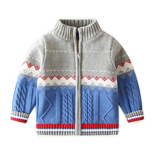 Toddler Baby Boys Girls Casual Cardigan Coat Zipper Crew Neck Knit Sweater Christmas Warm Thick Sweatshirt (Blue,4-5 Years)