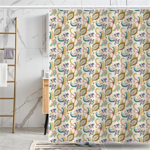 Rideau douche fleur dorée imperméable avec ourlet inférieur lesté