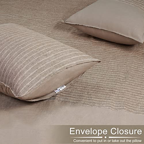 Howdy Deco 100% Stone Washed Pure French Linen Duvet Cover Twin Jaquard Soft Breathable Patchwork 2 Pcs Bedding Set Stripe With Button Closure (1 Duvet Cover + 1 Pillow Sham) #TOP3