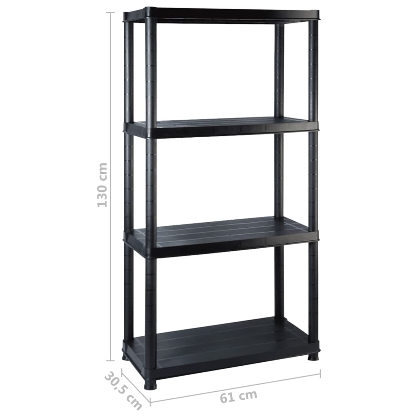 Scaffale a 4 Ripiani Nero 244x30,5x130 cm in Plastica,Stoccaggio Industriale,Scaffalature industriali,Scaffale Versatile per Garage,Facile da Pulire-3059859