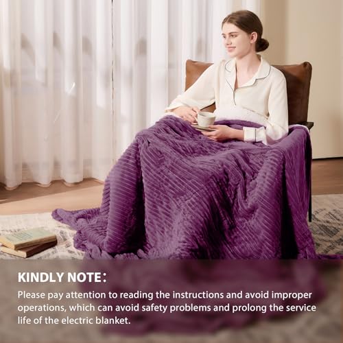 Image of Homemate Electric Heated Blanket Queen Size - 84 inchx90 inch Heating Blanket Queen Size Dual Control 1 /2 /4 /6 /8 Hours Auto-Off 10 Heat Level Over-Heat Protection Soft Flannel Sherpa ETL Certification
